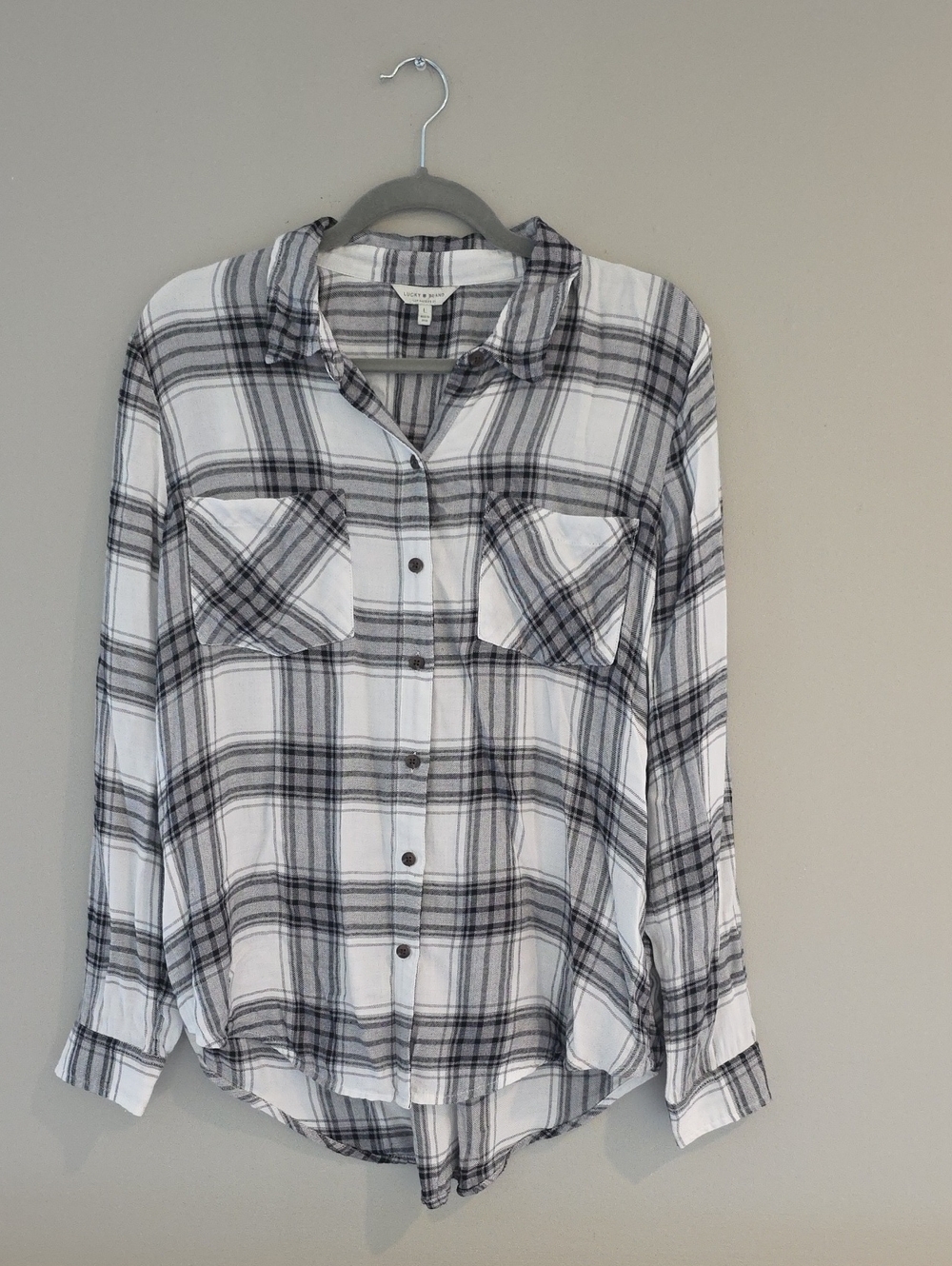 Lucky Brand Gray & White Plaid Button-Down Shirt